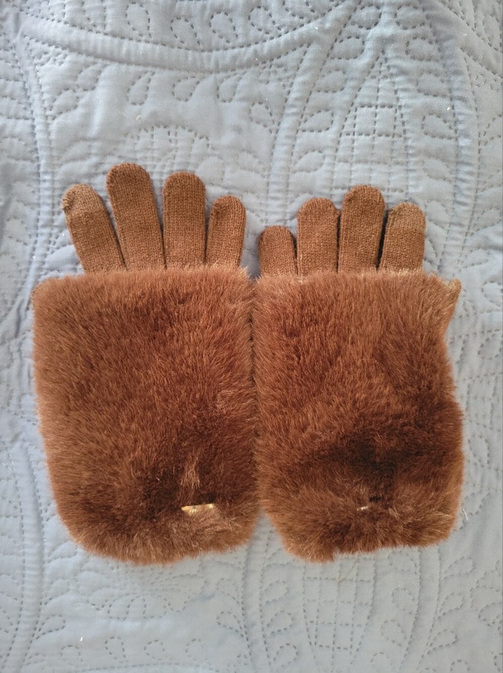 Steve Madden Faux Fur Brown Fingerless Gloves with Knit Fingers